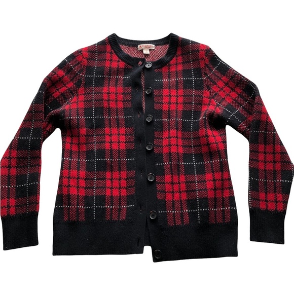 Brooks Brothers Houndstooth Lambswool/Angora rabbit hair Checkered Cardigan - Picture 2 of 9